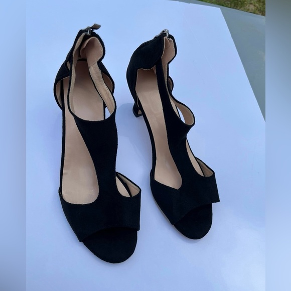 Women's Black Block Heeled Sandals, Fashion Cutout Design Back Zipper Sandals - Picture 10 of 14